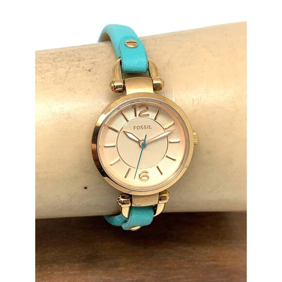 Fossil Women\'s Watch ES3744 Georgia Quartz Rose Gold Tone Blue Leather Band 26mm main image 4